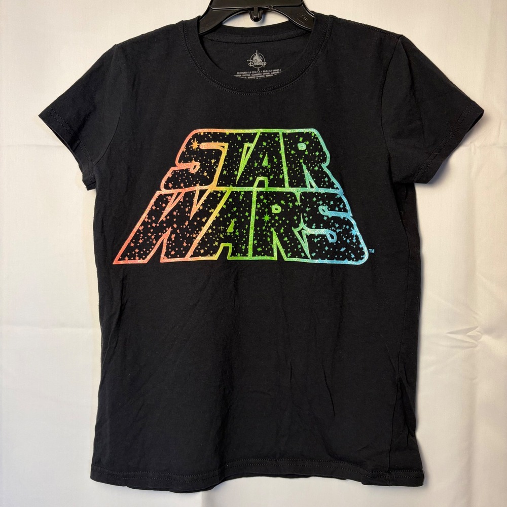 Disney Star Wars Rainbow Logo Graphic T-Shirt Black Cotton Womens Small